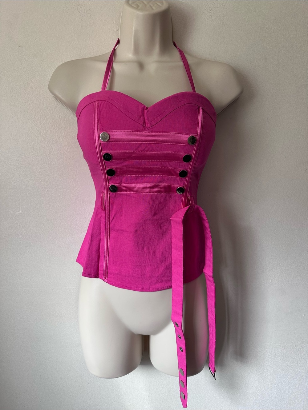 Fuchsia Halter Bustier Top with Button-Front Detail